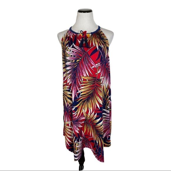 Studio JPR Halter Summer Dress Palm Leaves Red Blue Tassels Size Small - Picture 1 of 9